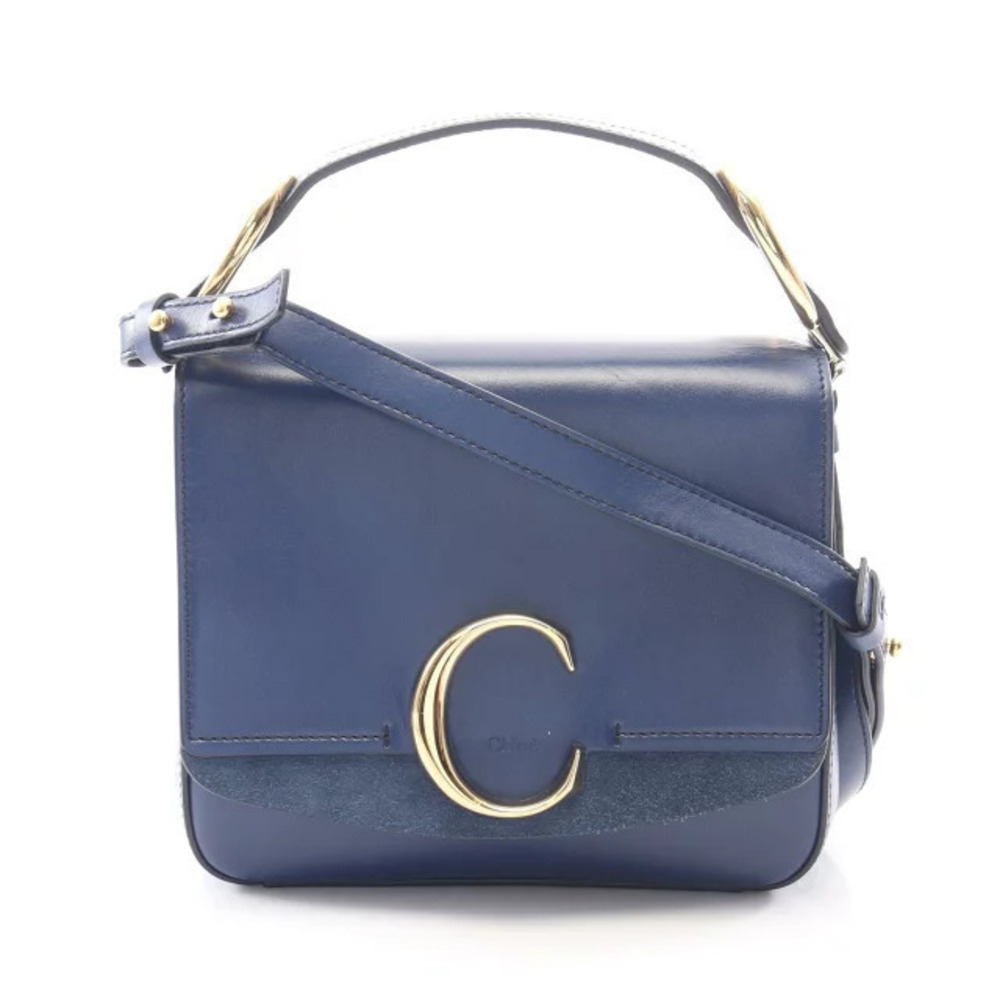 Chloe C Suede Leather 2Way Crossbody Bag Navy Blue